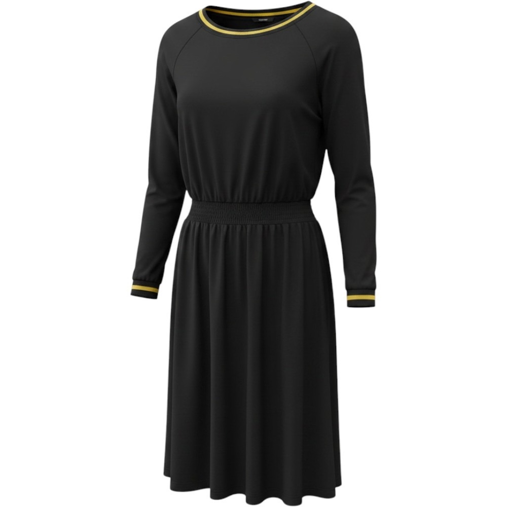 M Missoni Black Yellow Trim Long Sleeve Drop Waist Midi Dress